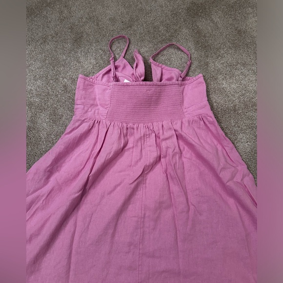 Old Navy Pink Fit & Flare Smocked Tie Front Linen Blend Sundress- Medium Petite - Picture 9 of 10